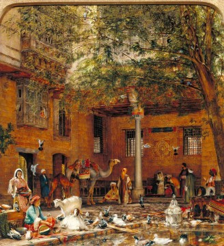 John Frederick Lewis Painting - Study for The Courtyard of the Coptic Patriarchs House in Cairo John Frederick Lewis